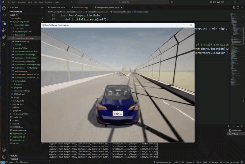 ROAR simulation racing — autonomous vehicle on track